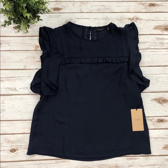Halogen Tops - Halogen Navy Chiffon Lace Top